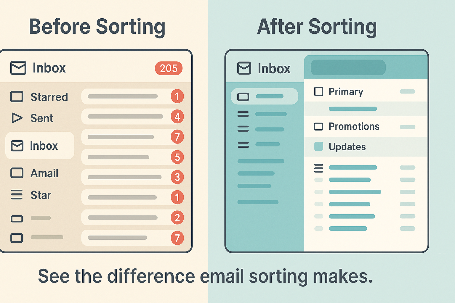 Inbox Before vs After Email Sorting