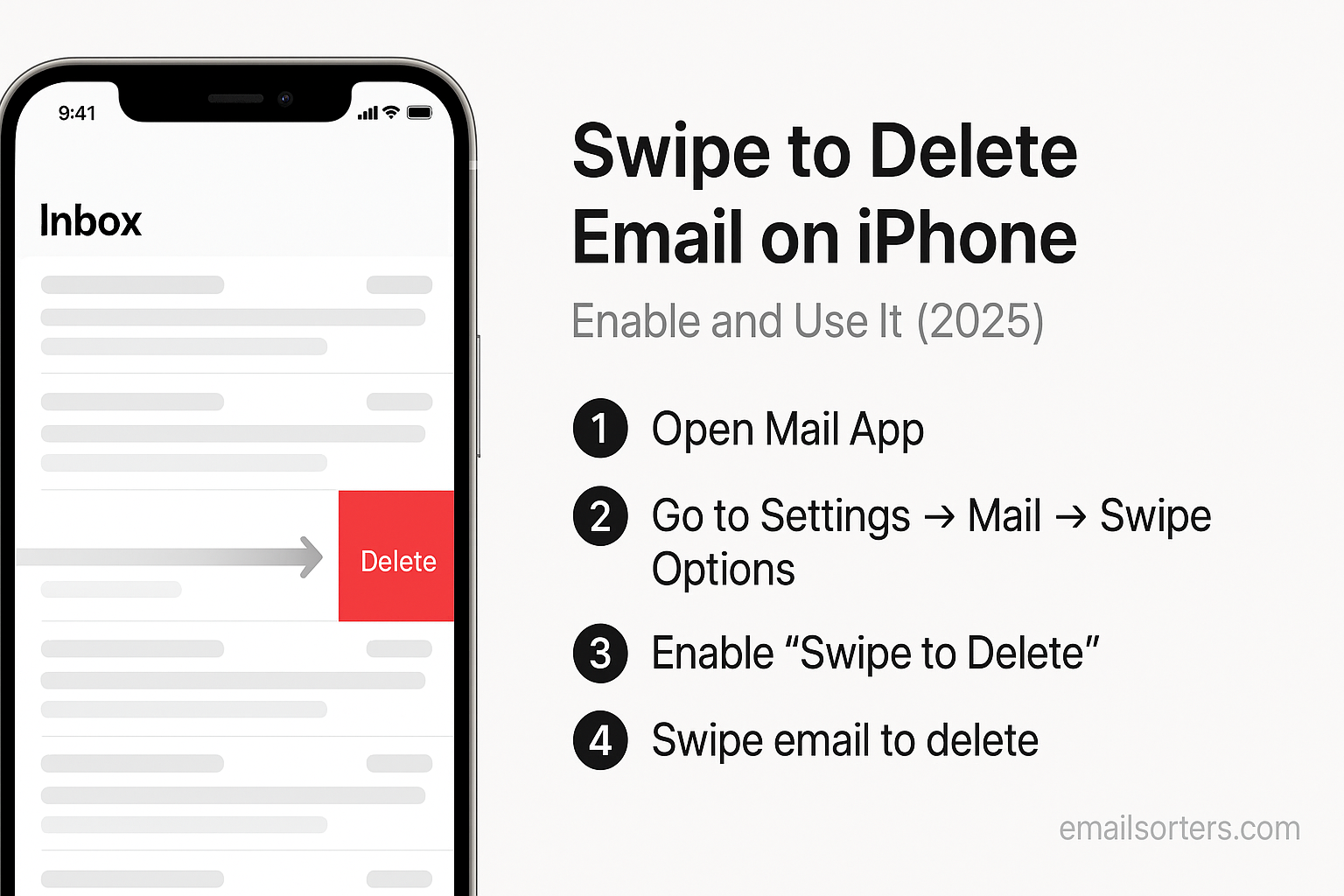 Swipe to delete iPhone email